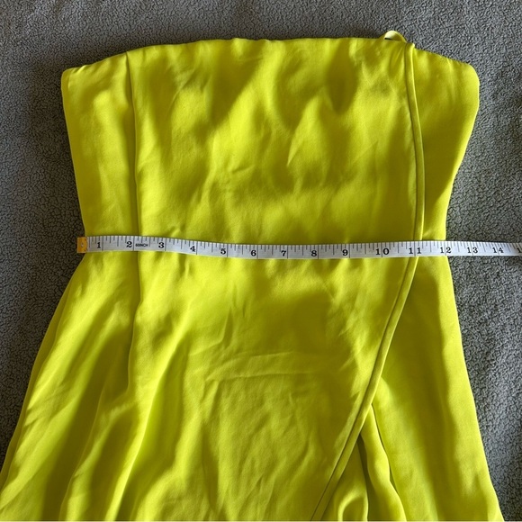 BCBGMaxAzria Neon Green, Yellow Strapless Asymmetrical Wrap Formal Midi Dress - Picture 10 of 11